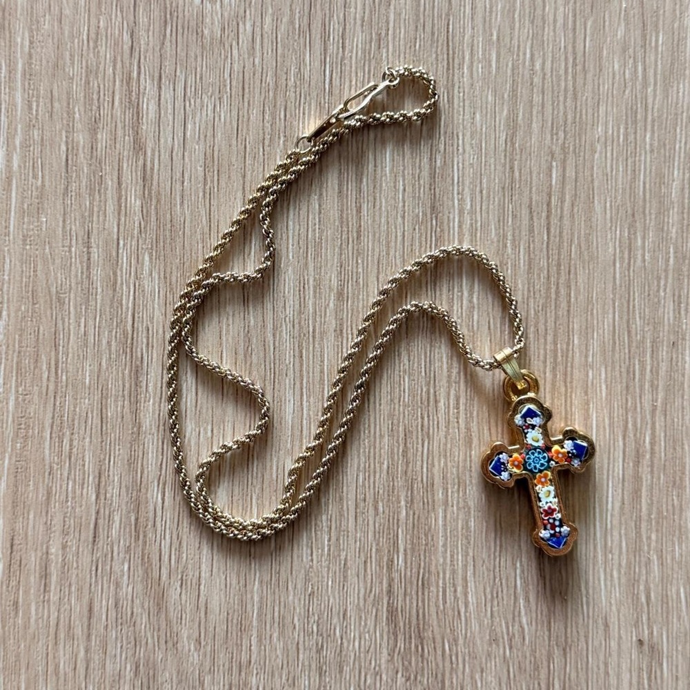 Gold Floral Cross Pendant with Chain
